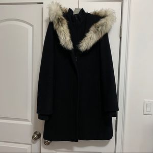 Babaton’s Faux Fur Trim Hooded Wool Coat